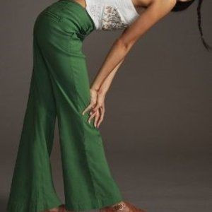 Anthropologie Green Wide Leg Pants
